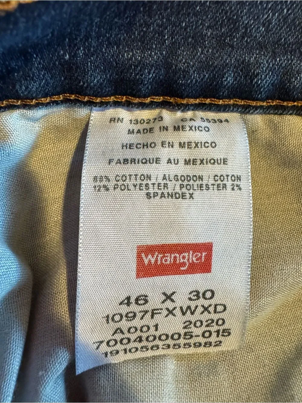 Wrangler Relaxed Fit Jeans Mens 46x30 Blue Denim Straight Leg Big & Tall